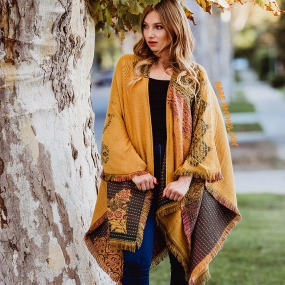 Boho chic Poncho - MUSTARD - Picture 4 of 5